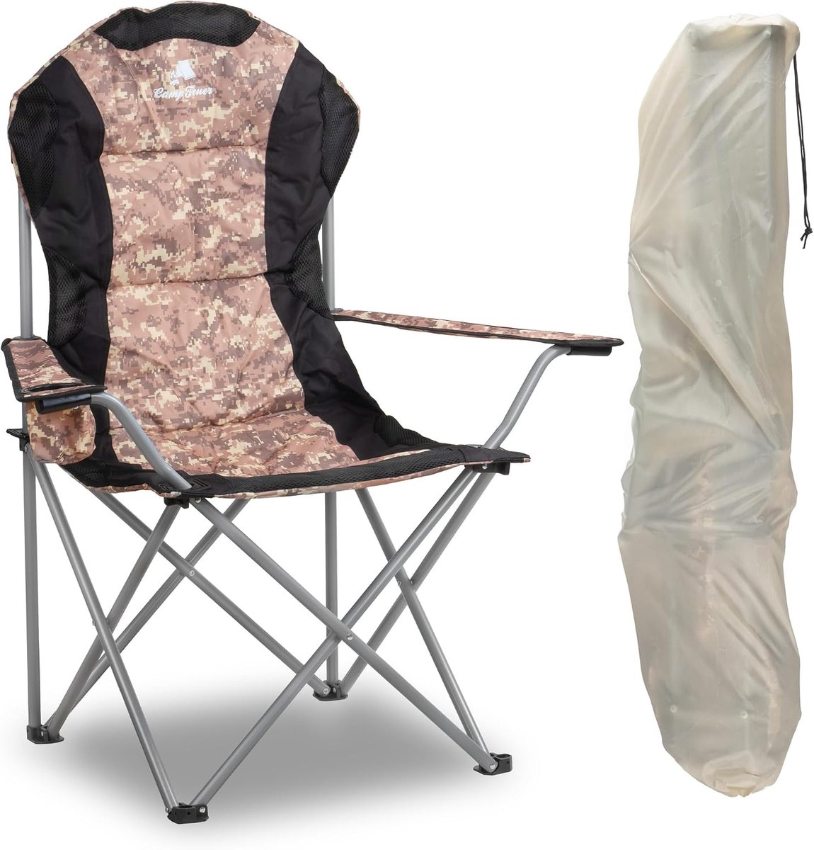 SnelShoppen - Opvouwbare Camouflage Campingstoel met Drinkbekerhouder - Ideaal voor Kamperen, Vissen, Festivals, Tuin en Strand - Inclusief Draagtas