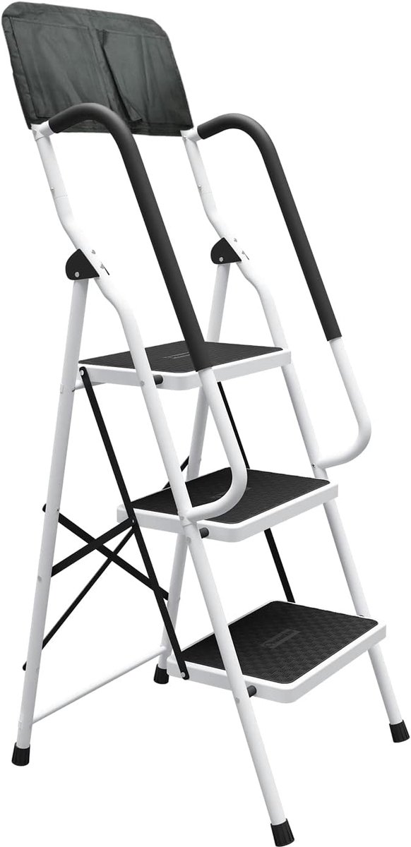 SnelShoppen - 3-Fase Vouwladder van Staal met Antislip & Veiligheidsreling, Zware Duty Huishoudladder voor Binnen en Buiten | Stevige Opstap met Veili