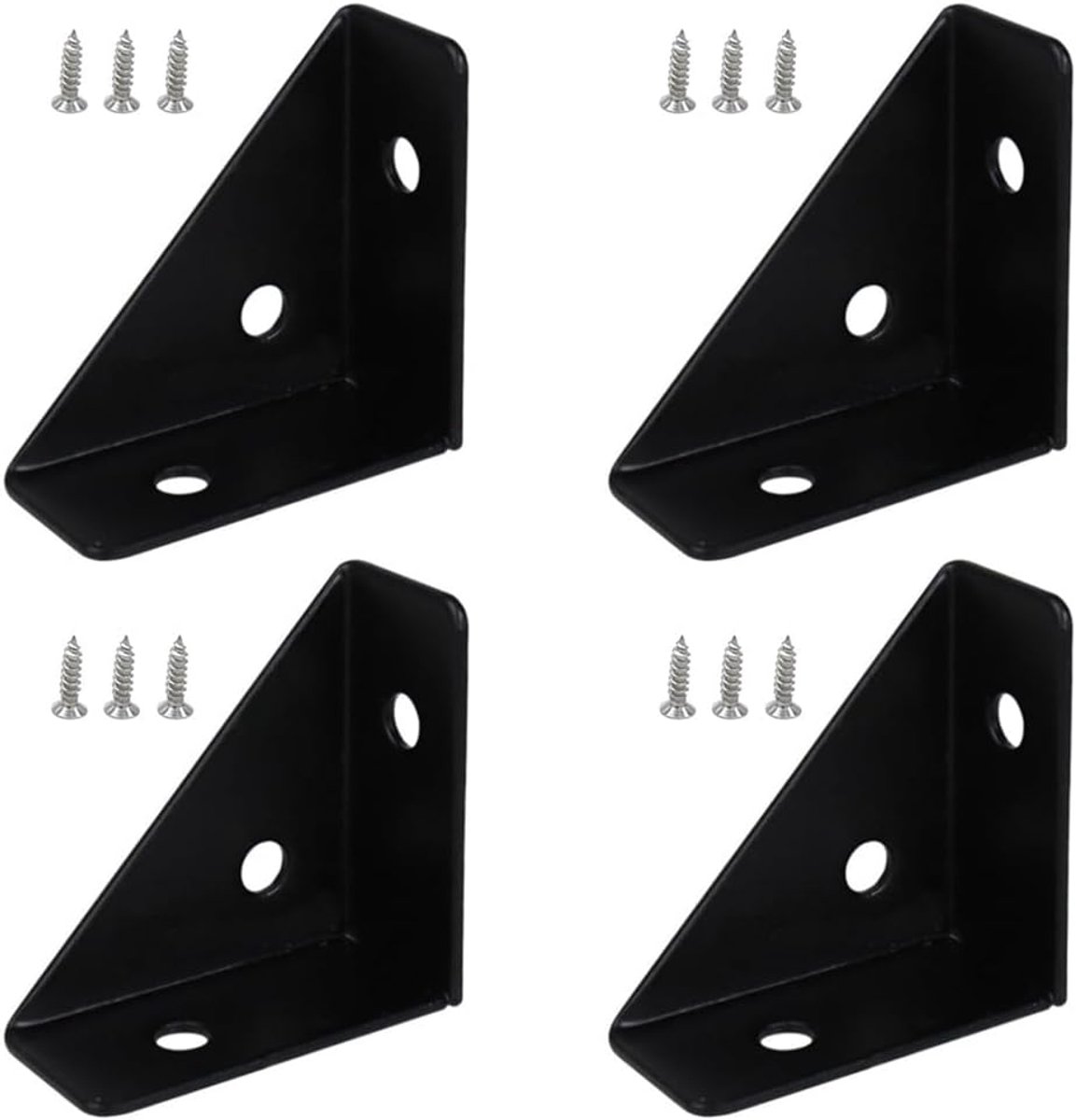SnelShoppen - 4 stuks Hoekbeugels 38mm x 38mm 90 Graden Triangulaire Beugels van Metaal, Sterke Plankbeugels voor Kast, Bureau, Bed, Zwart