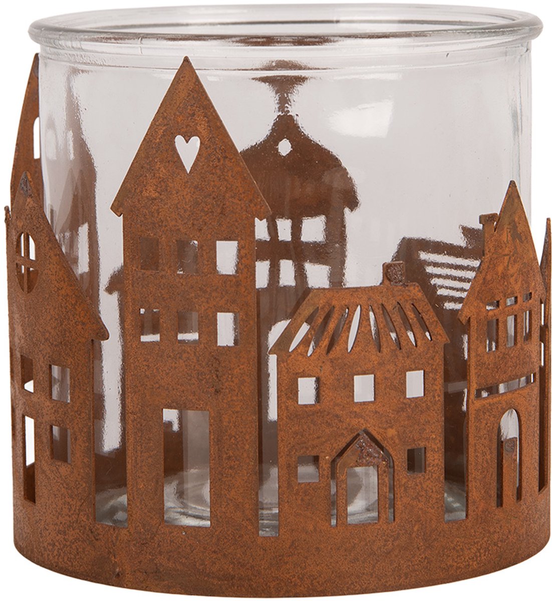 Clayre & Eef Waxinelichthouder Huis Ø 13x12 cm Bruin Metaal