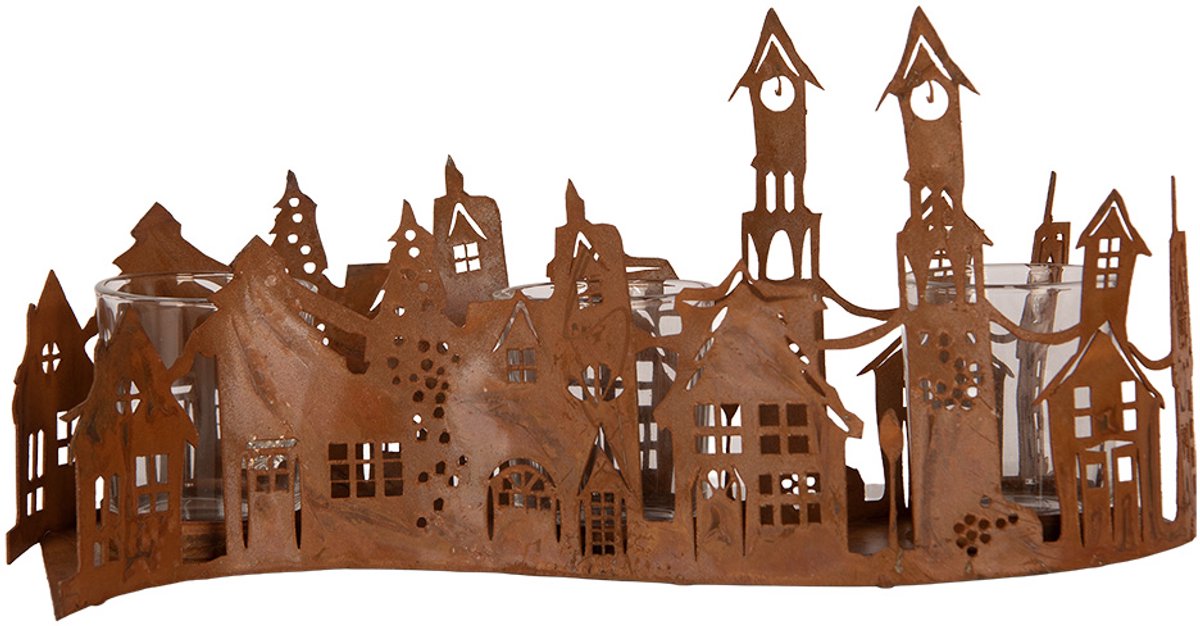 Clayre & Eef Waxinelichthouder Huis 27x8x12 cm Bruin Metaal