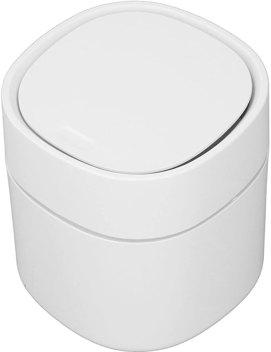 SnelShoppen - Mini Desktop Afvalbak met Deksel voor Koffietafel, Make-up Tafel en Werkblad - Wit - Compact en Handig - Ideaal voor Thuis of Op Kantoor