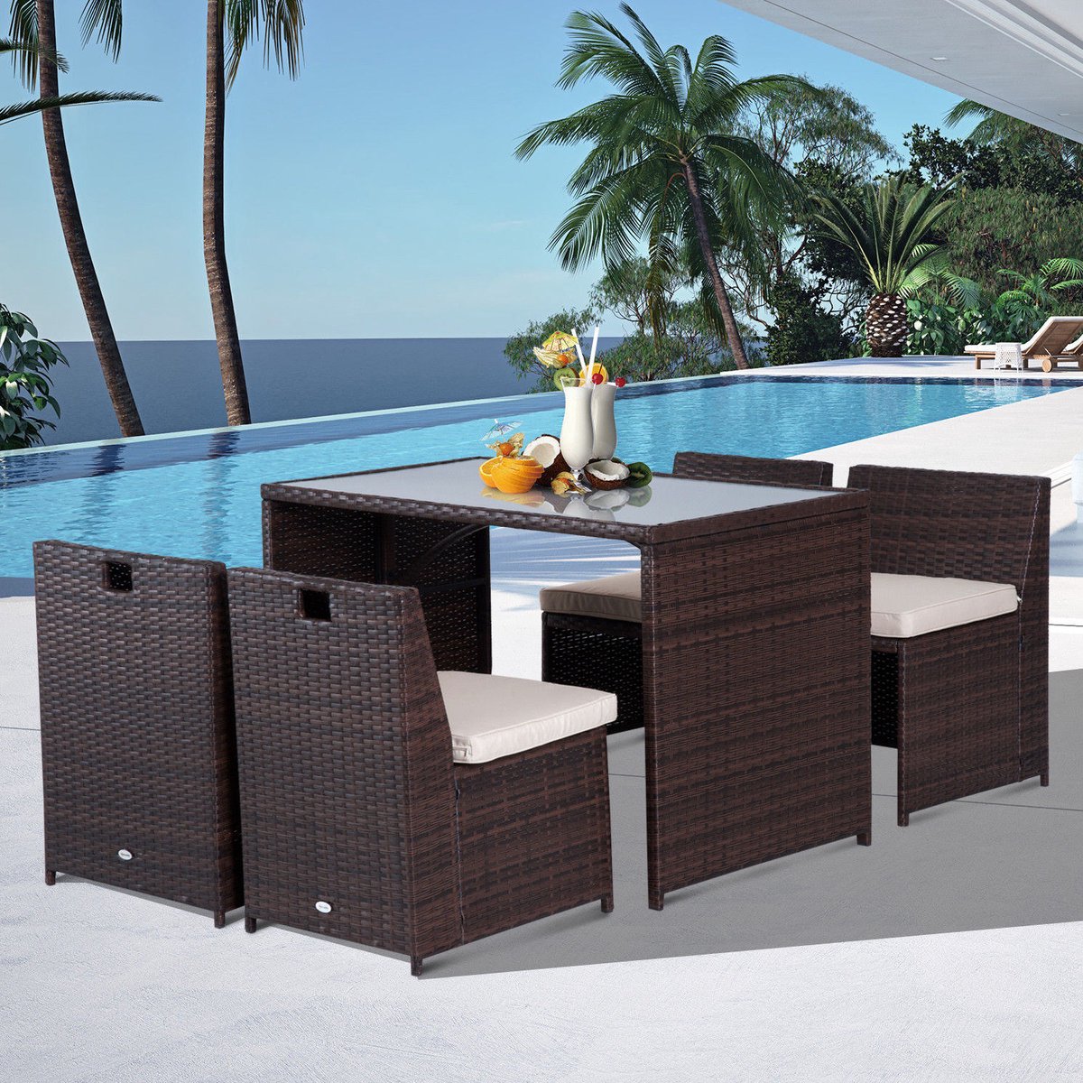 COVREO Tafel en stoelen set 120 x 69 x 77,5 cm bruin, met kussens