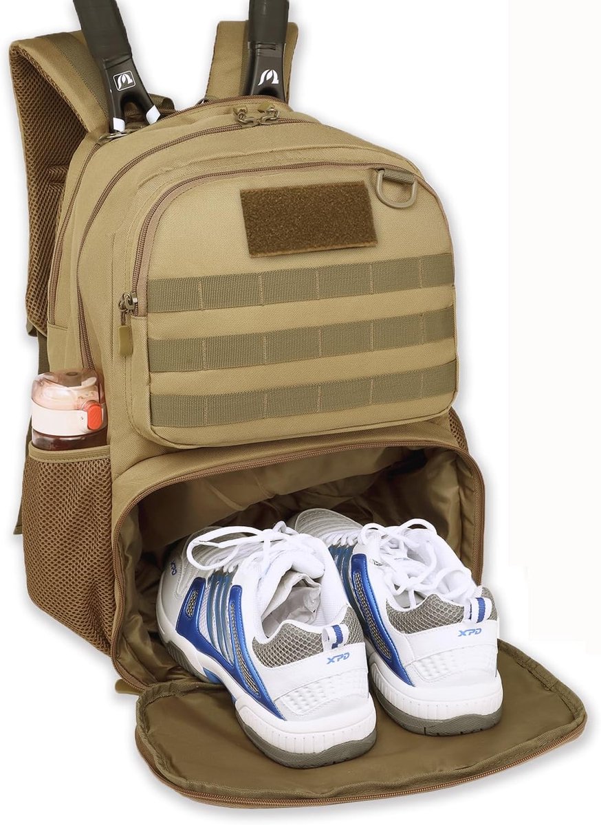 SnelShoppen - Tennis Rugzak met Schoencompartiment en Racketbescherming, Tactische Tennis Tas voor Mannen en Vrouwen, Sporttas van Hoogwaardige Nylon