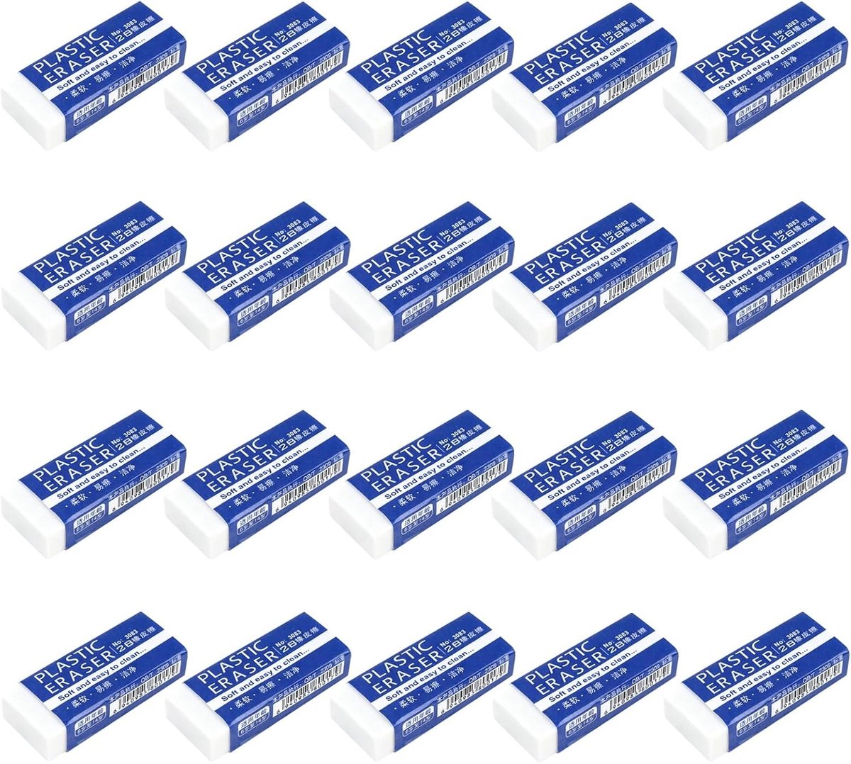 20 Stuks Zachte Witte Gum voor Nauwkeurig Gumgebruik, Individueel Verpakt, Ideaal voor School en Kantoor, Perfect voor Kinderen en Studenten