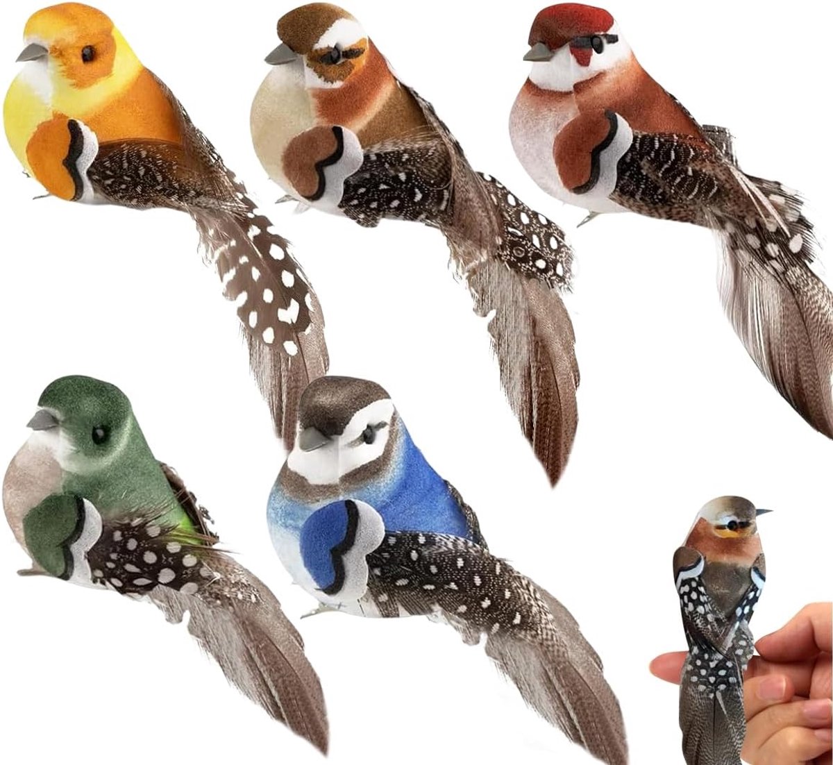 SnelShoppen - 5 Stuks Kunstmatige Kleurrijke Vogels, Imitatie Vogels van Schuim, Decoratieve Vissen voor Tuin en Feestdecoratie, Handgemaakt, Realisti