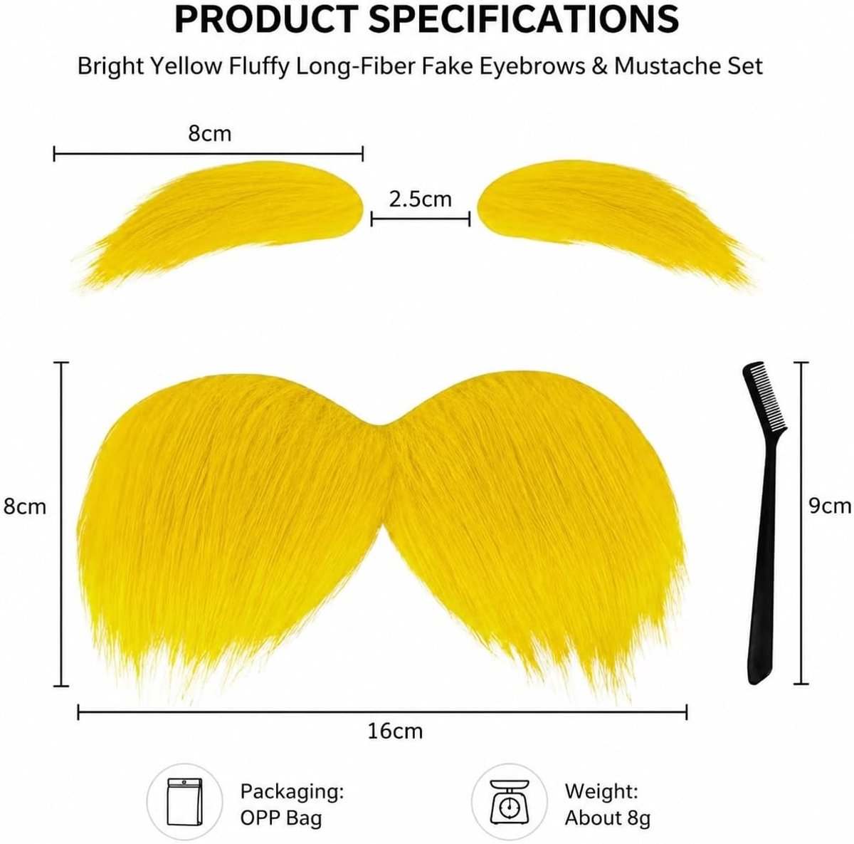 Set van Gele Snor en Wenkbrauwen, Plakbare Baard Kostuumaccessoires voor Carnaval, Halloween en Cosplay Feesten