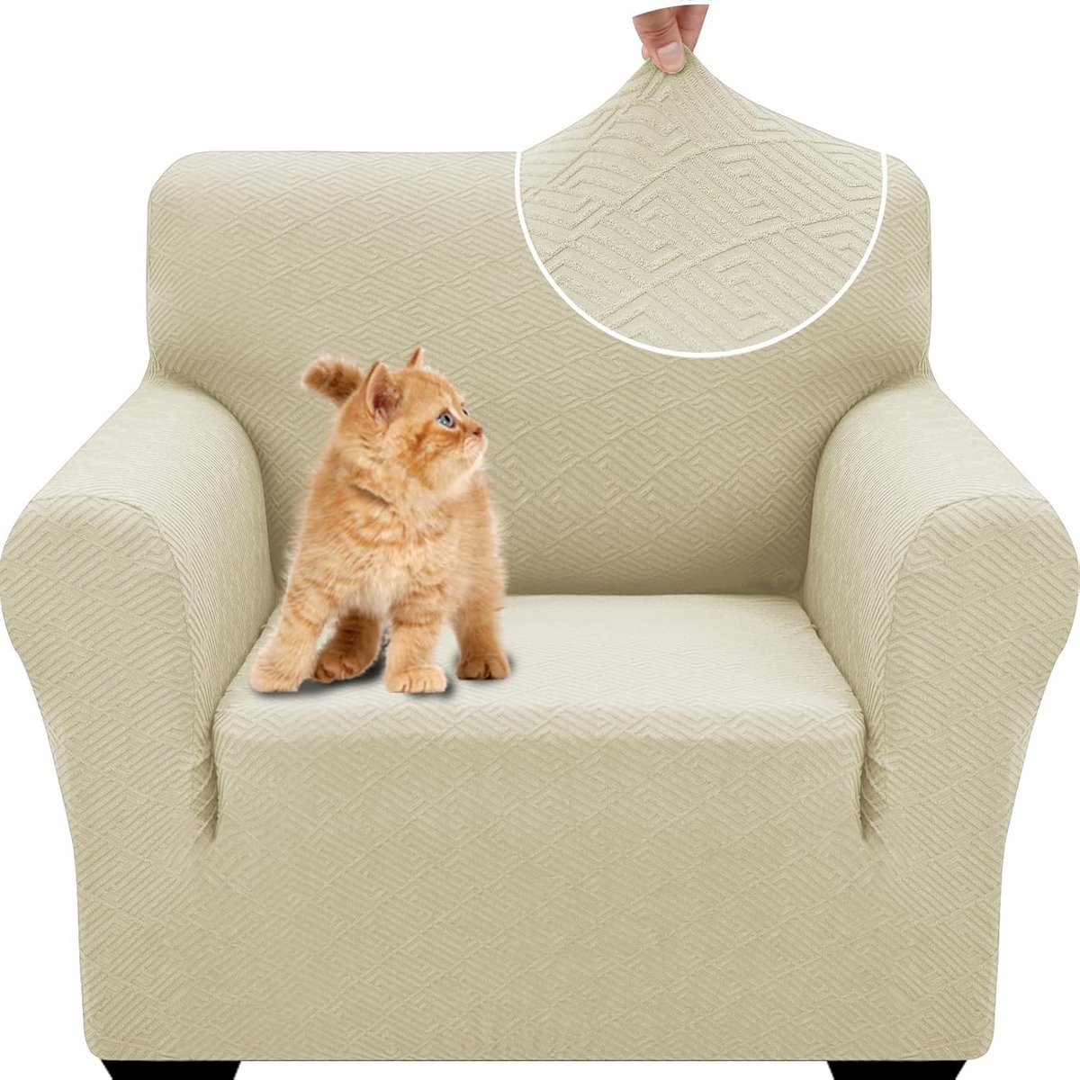 Stretch Sofa Cover voor 1 Zitting, Elastische Hoes voor Woonkamer, Universele Anti-slip Meubelhoes, Krasbestendig en Ademend, Lichtbeige