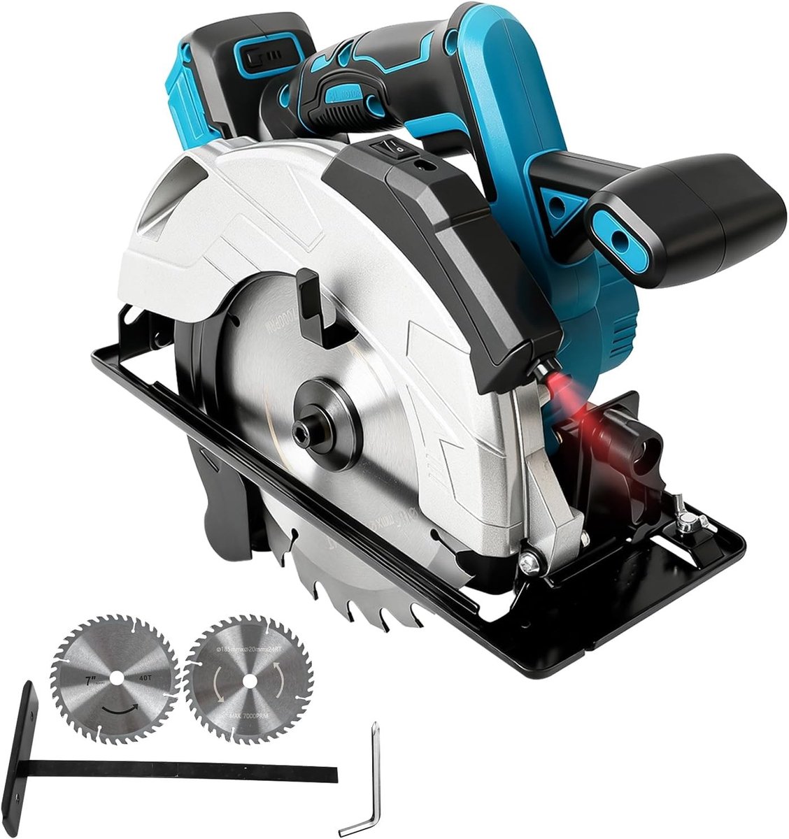 Draadloze 7 inch cirkelzaag met 5000RPM, LED-lamp en 24T & 40T zaagbladen voor nauwkeurige 0-45° sneden
