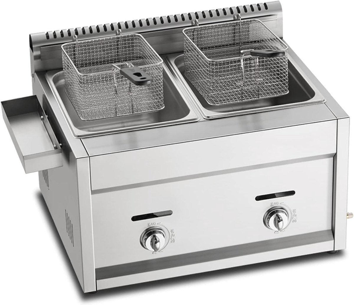 Commerciële Frituurpan - Dubbele Fritteuse Outdoor - Frituren van Snacks - Roestvrij Staal Constructie - 10L+10L - Zilver