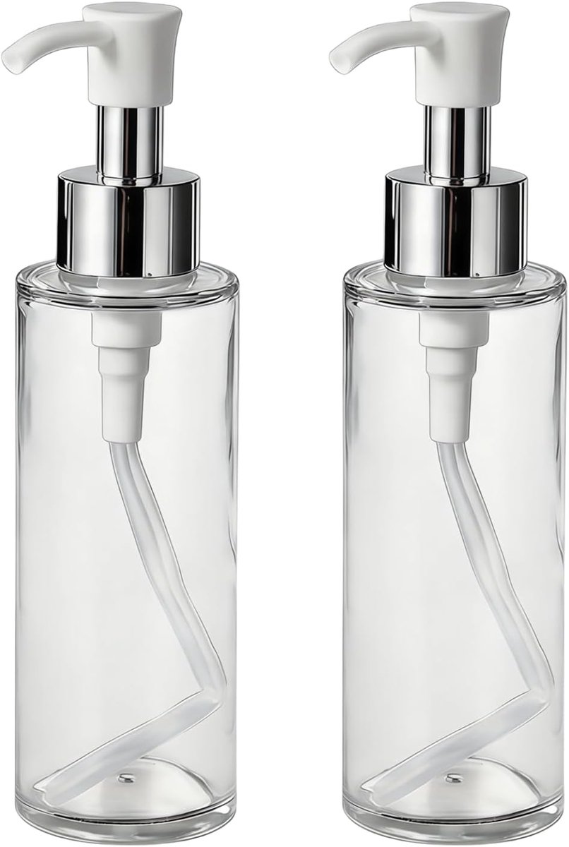 SnelShoppen - 2 Stuks 120ml Lege Heldere Glazen Pompflessen Met Zilveren Pompkop Herbruikbare Lotion Dispenser Voor Cosmetica, Olie, Shampoo, Kleur: T