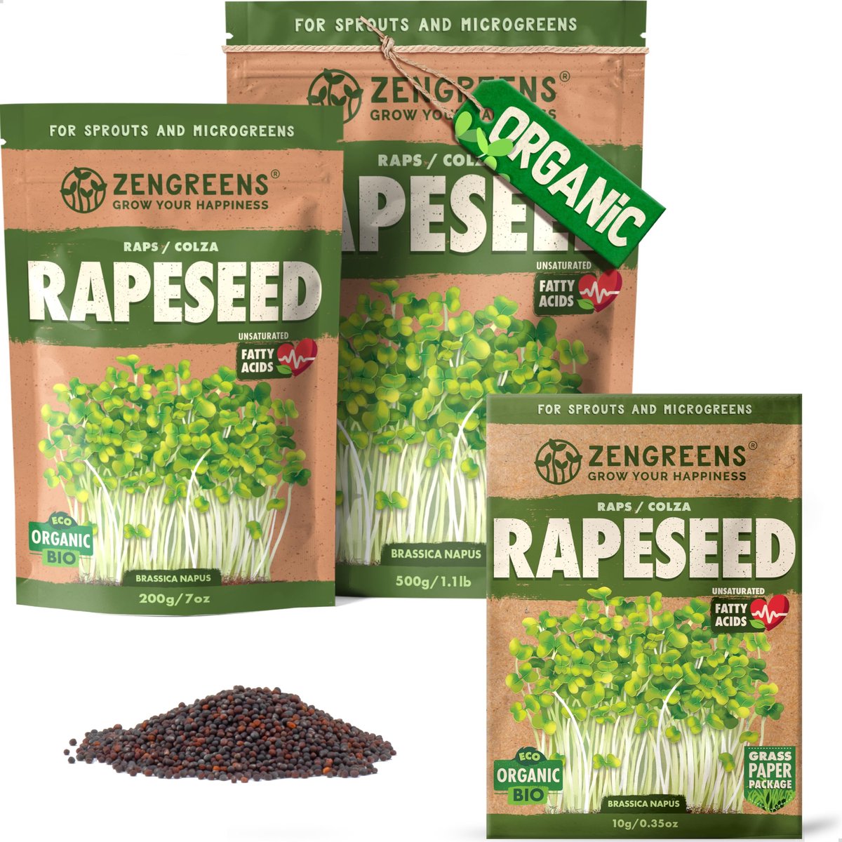 SnelShoppen - Biologische koolzaad zaden voor microgreens - Kies uit 10g, 200g of 500g - Hoog kiempercentage van meer dan 97% - Perfect voor tuin en k