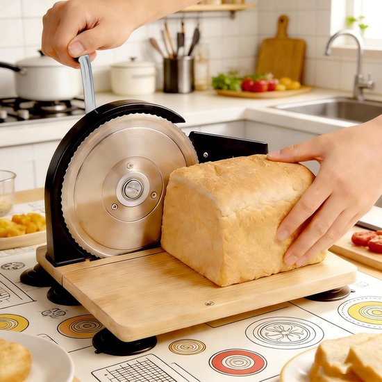 SnelShoppen - Handmatige Broodsnijder met Instelbare Dikte - Gelijkmatig Snijden - Ergonomisch Handvat - Zuurdesembrood Snijgereedschap - RVS en Compo — afbeelding 3