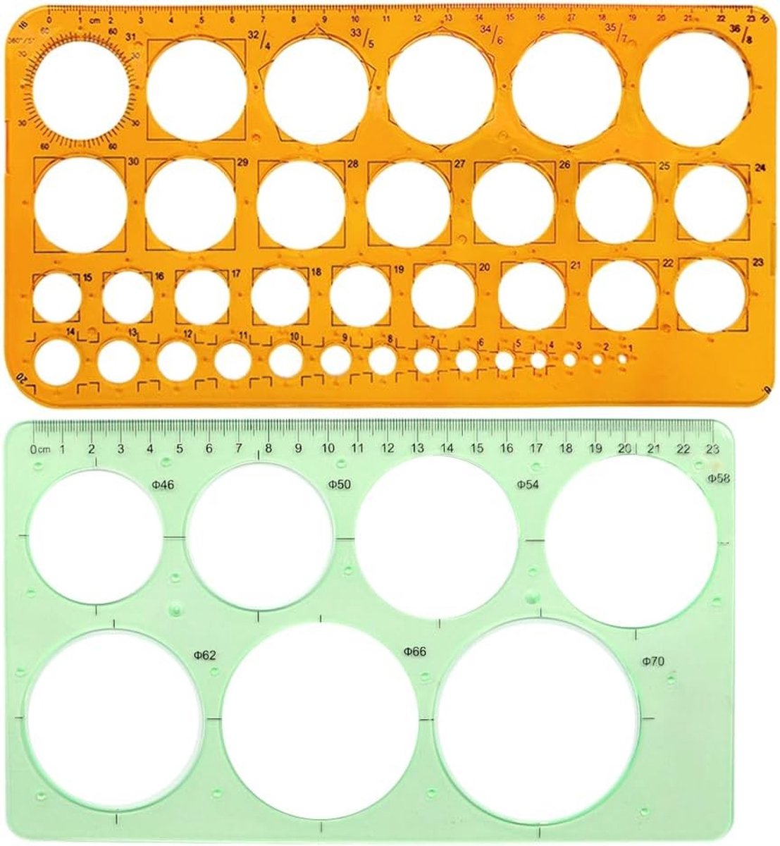 2 Stuks Cirkel Sjablonen voor Tekeningen en Quilling, Digitale Meetlatten, Transparante Templates voor Kantoor, School en Constructie