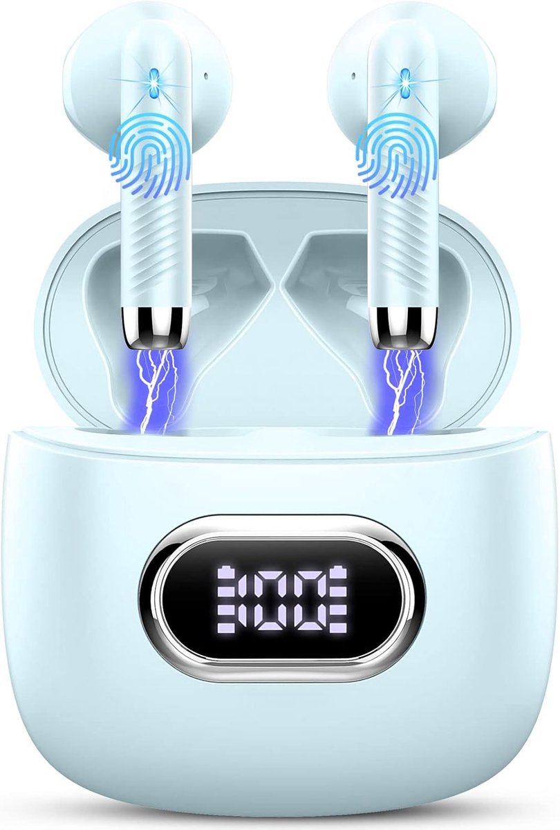 SnelShoppen - Draadloze Hoofdtelefoon 2024 Bluetooth 5.3 Noise Cancelling ENC Microfoon Mini Hoofdtelefoon 42U Stereo HiFi IP7 Waterdicht LED Display