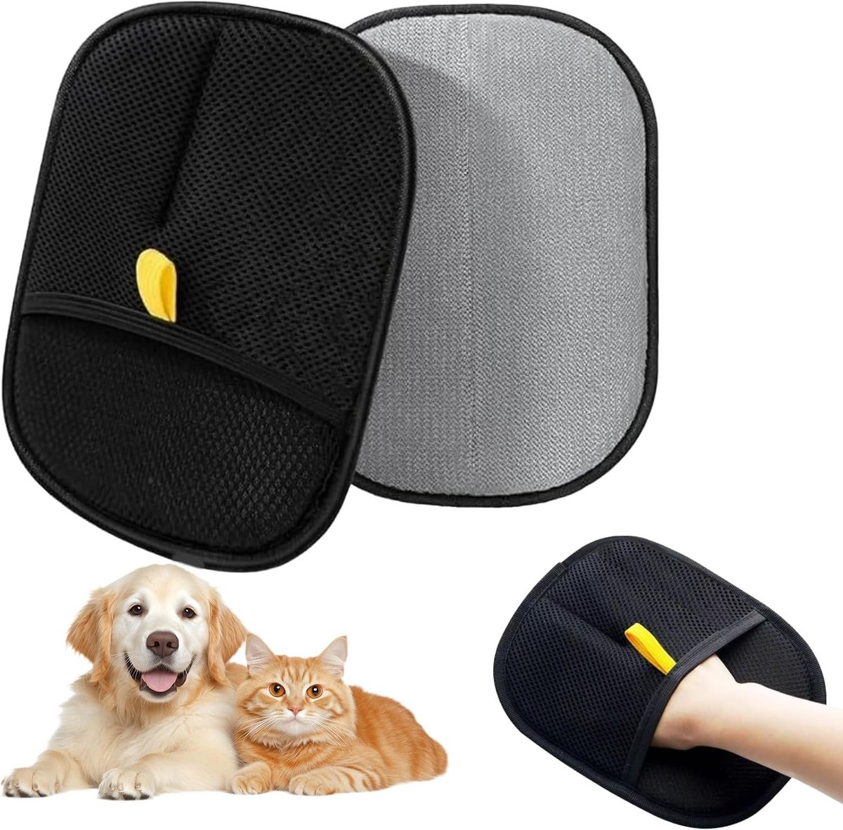 Verzorgingshandschoenen voor Huisdieren, Set van 2, Zachte en Dubbelzijdige Haarverwijderaar voor Honden en Katten, Antistatisch en Huidvriendelijk, Ideaal voor Verzorging en Kammen