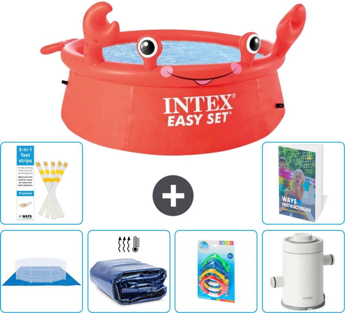 Intex Rond Opblaasbaar Easy Set Zwembad - 183 x 51 cm - Rood - Krab - Inclusief Grondzeil - Solarzeil - Speelgoed - Zwembadfilterpomp - 7-delig