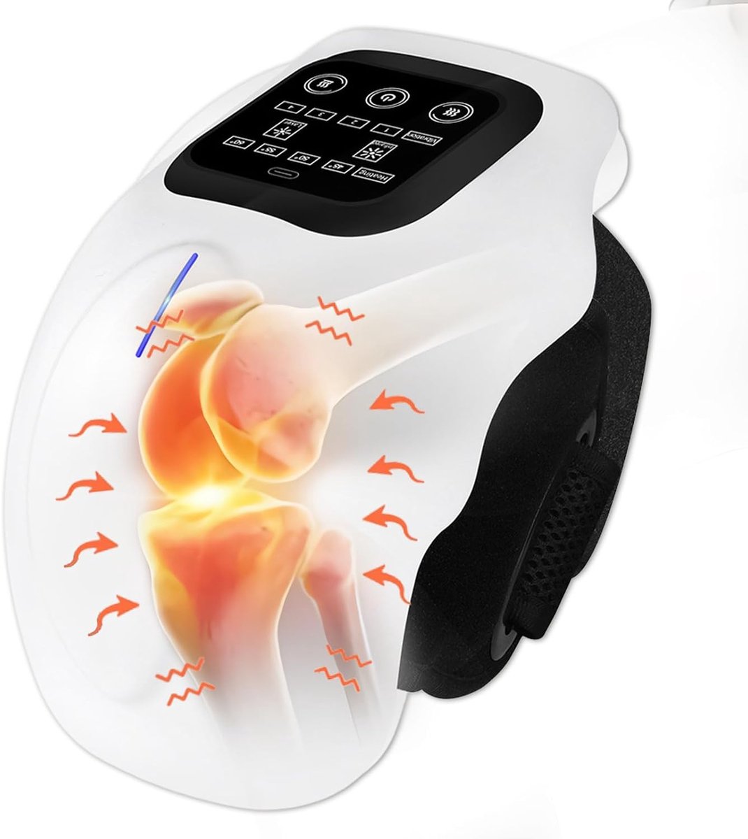 Draadloze kniemassager met warmte en vibratie – Oplaadbaar massageapparaat met led-scherm, 4 warmtestanden en 4 massagemodi, ideaal cadeau voor ouders, senioren, mannen en vrouwen.