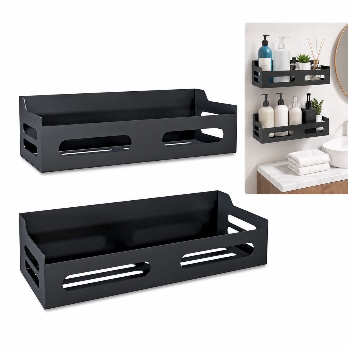 VHV-Kruidenrek voor Koelkast - Set van 2 Stuks - Zwarte Magnetische en Hangende Keukenorganizer met Open Design en Ruimtebesparende Opbergmand voor Kruiden, Flessen en Keukenaccessoires - Zwart