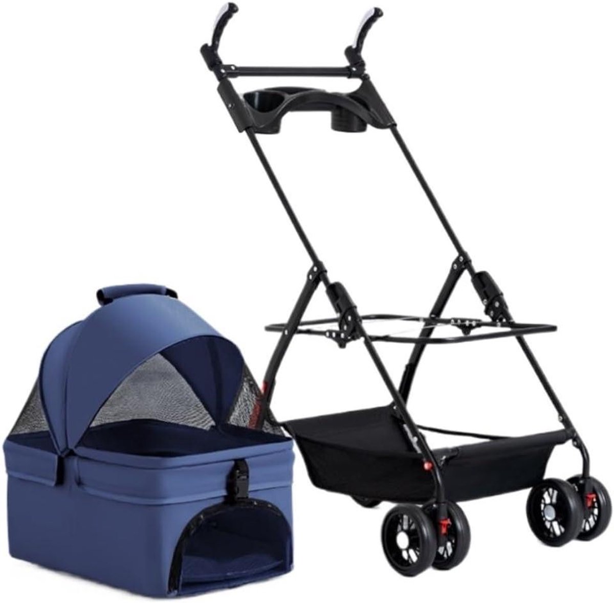 Hondenbuggy 4 Wielen - Huisdierwagen Kattenbuggy - Dieren Vervoeren - Afneembare Autotas - 20 kg draagvermogen - Blauw