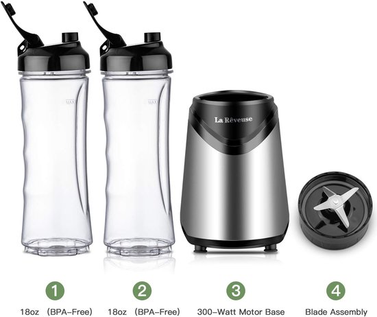 Smoothie Blender 300W Stil Personal Blender met 2 BPA-vrije Flessen 550 ml Compact voor Shakes en Sapjes — afbeelding 4