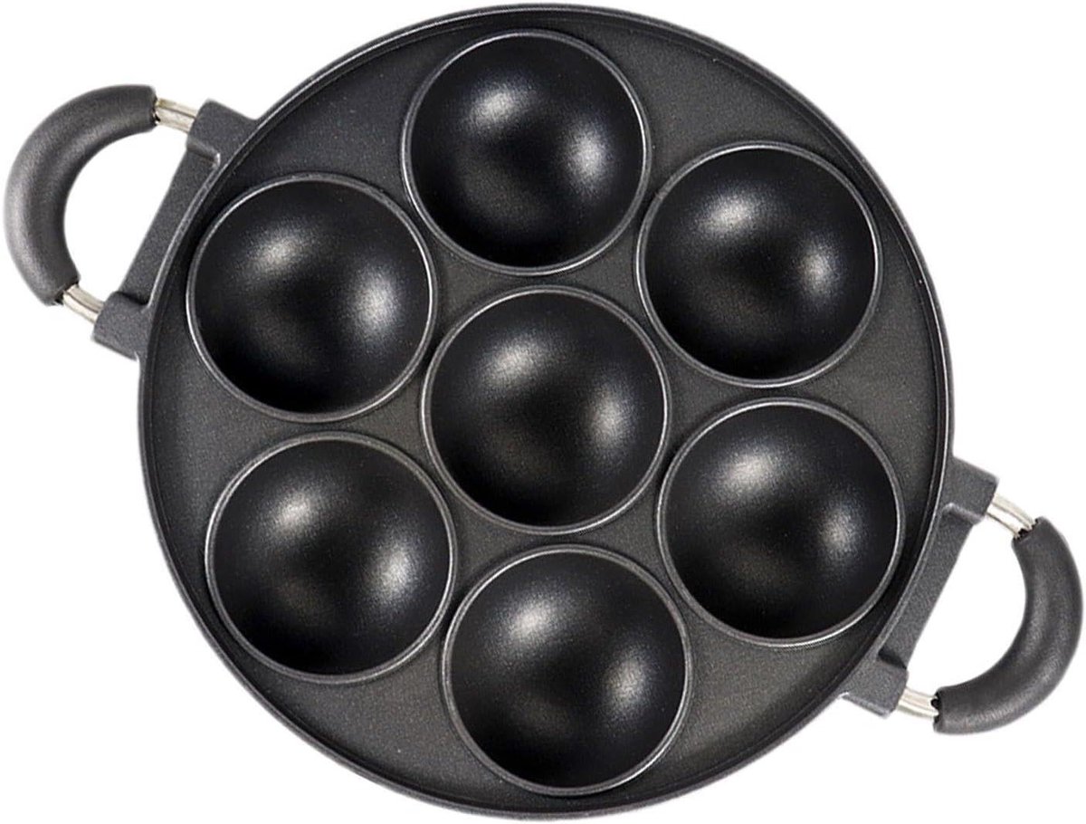Gietijzeren Pan - Gebakken Eieren Pan - Kleine Gebakjes Maken - 7-Kops Ontwerp - Antiaanbaklaag - Zwart