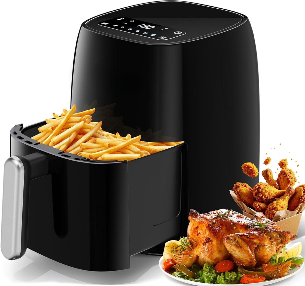 SNJY® Mini Airfryer - Airfryer Klein - Camping Airfryer - 4,2 Liter - 1500W - Zwart