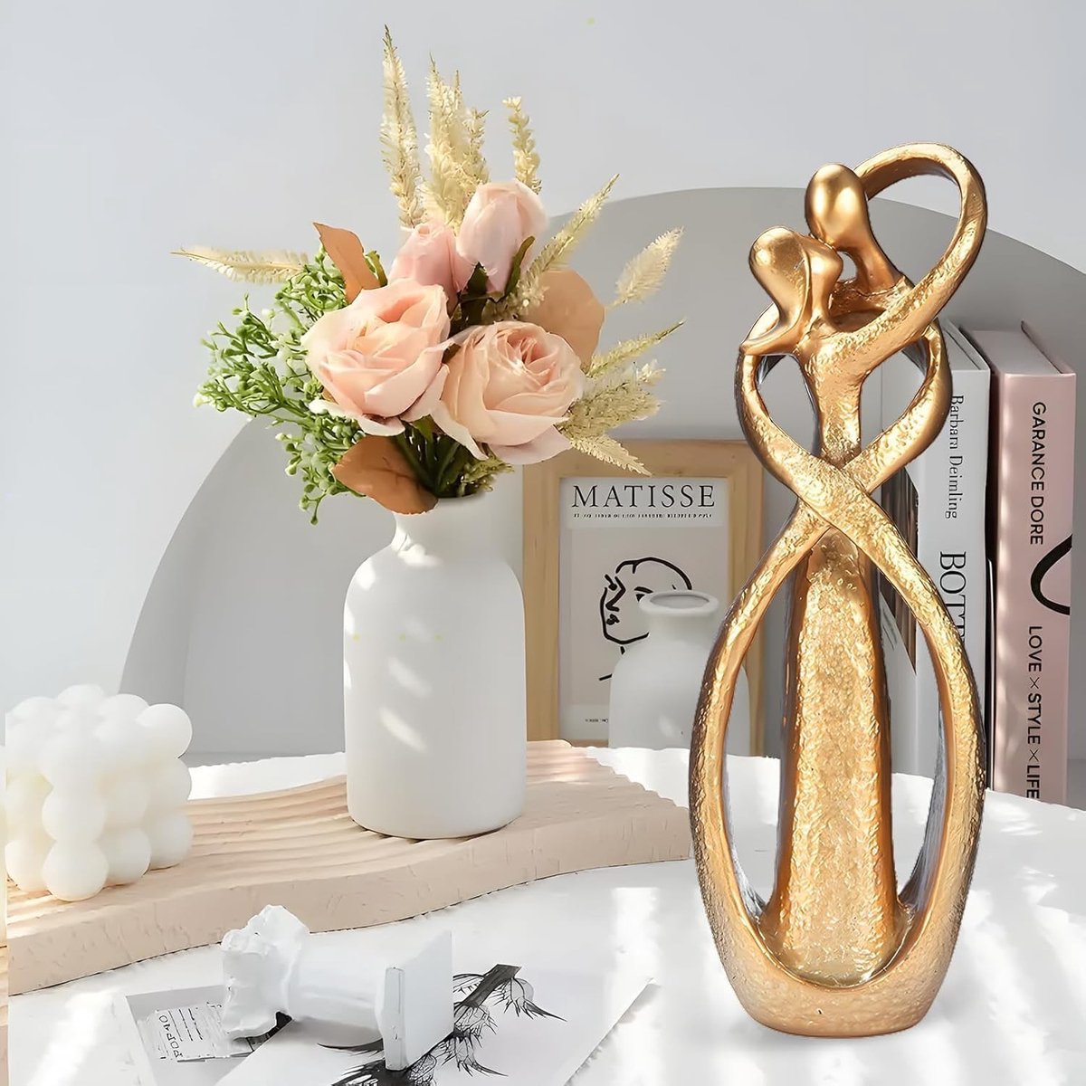 Liefdesbeeld Hars - Koppels Sculptuur - Woondecoratie - Getextureerd Afwerking - 23 x 8 x 5 cm - Goud