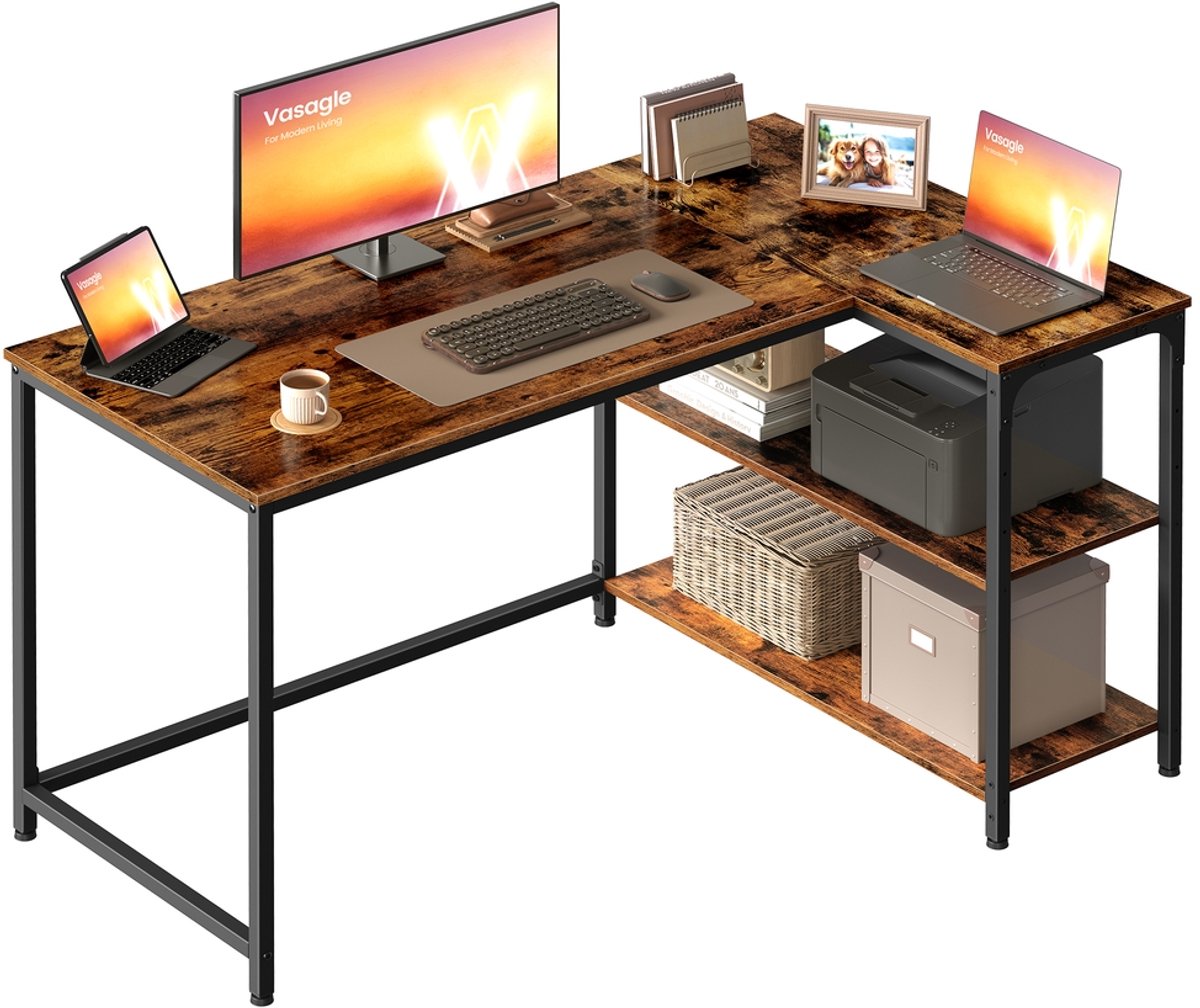 L-vormig hoekbureau met in hoogte verstelbare plank - 120 x 80 x 76 cm - Vintage bruin