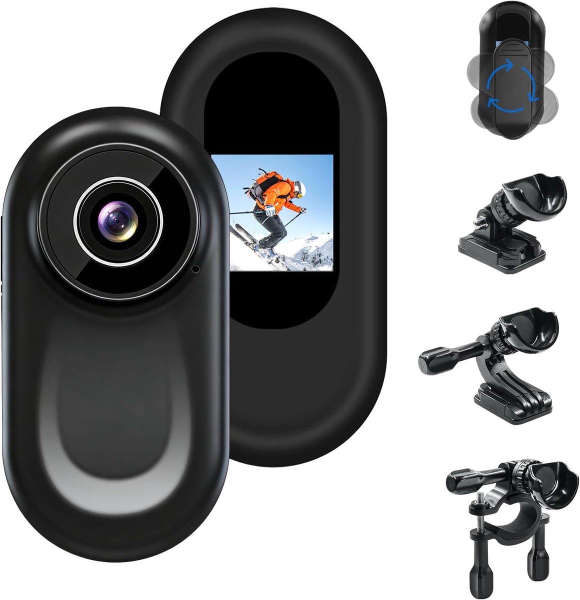 SnelShoppen - Mini Actiecamera voor Motorhelm 120° met 0,59 Inch Scherm, Actiecamera met Automatisch Nachtzicht voor Motoren, Fietsen, Helmen - Zwart