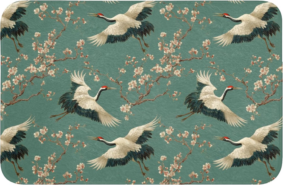 SnelShoppen - Badmat Rechthoekig 60x40 cm Antislip Badkamer Accessoires Memory Foam Wasbaar Zacht Toiletmat Kersenbloesem Groen voor Badkamer en Toile