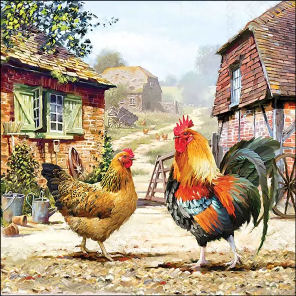 Servetten "Rooster ranch" 33x33 cm