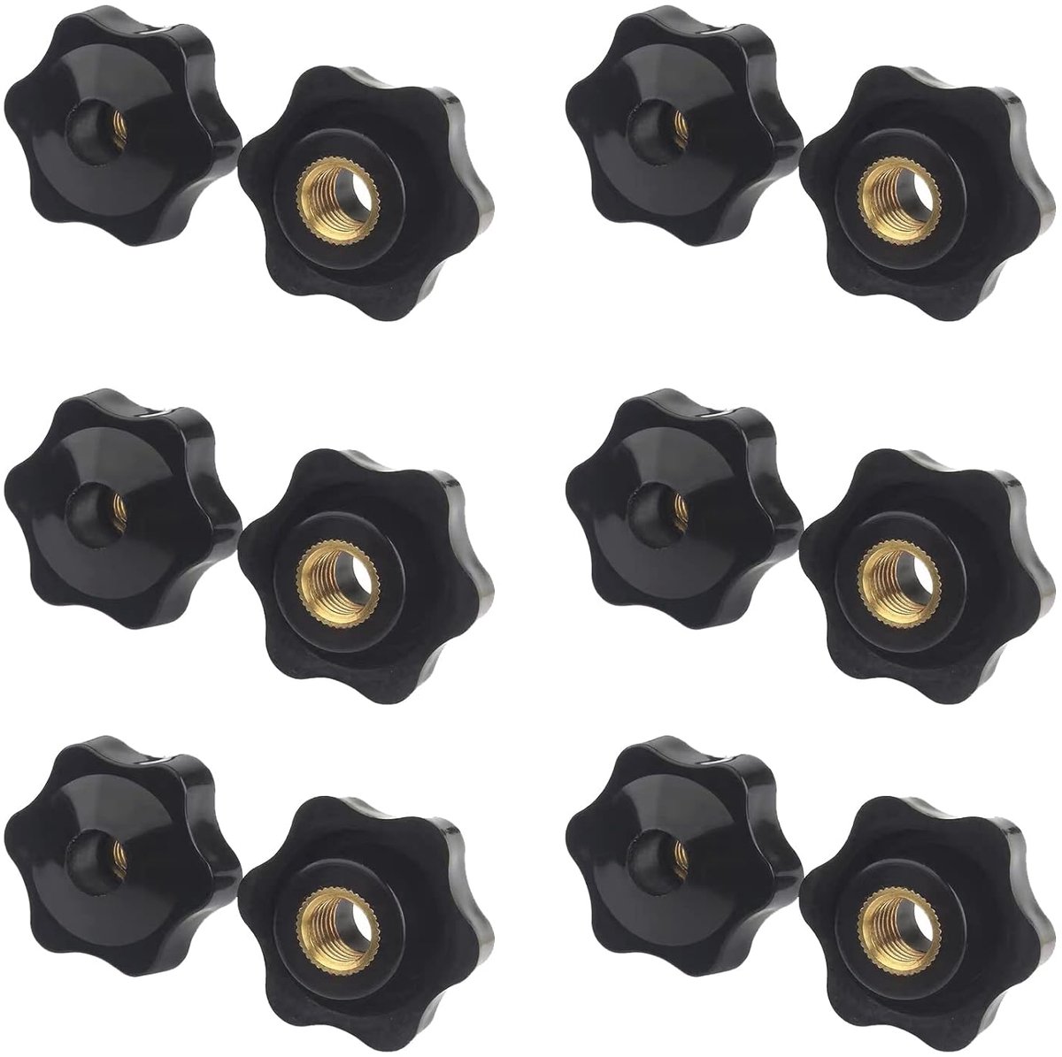 stermoeren, 12 stuks, M5 x 25 mm binnendraad, klemknop, greepmoeren, kartelmoer, klemmoer door gat, sterkop, voor machines, industriële elektronische apparaten (M5)