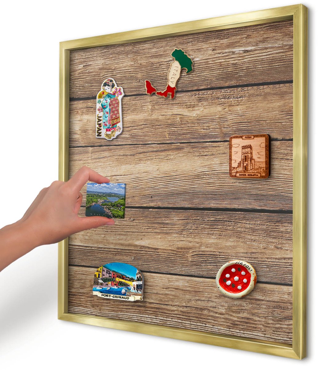Artprintcave Bruin Magneetbord mit Gouden Frame - 50x50 cm - Houtstructuur Notitiebord - Rustiek Magneet Bord mit Frame - Texturen