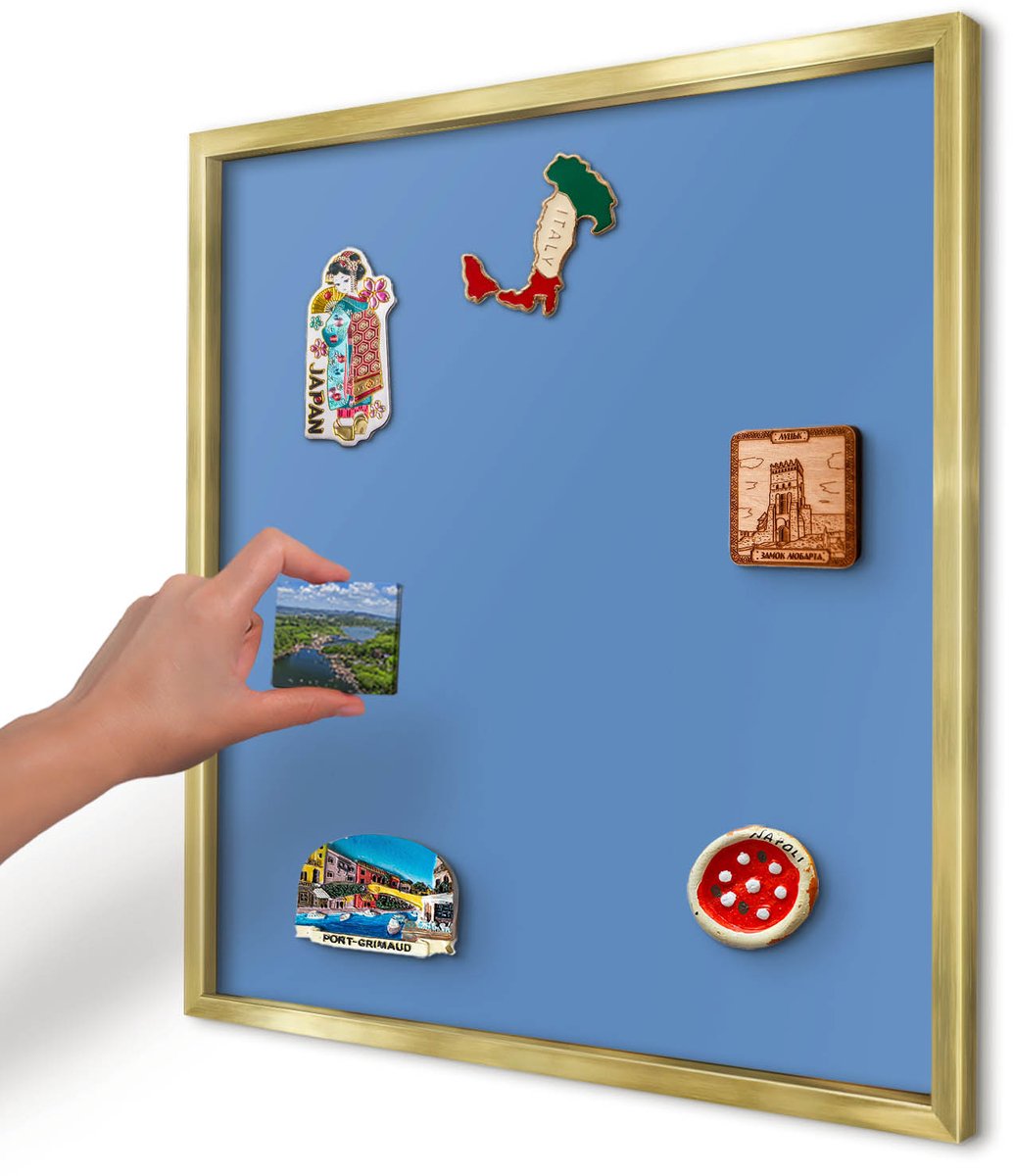 Artprintcave Blauw Magneetbord mit Gouden Frame - 50x50 cm - Blauwe Kleur Memobord Keuken - Minimalist Magneet Bord mit Frame - Achtergronden En Patronen