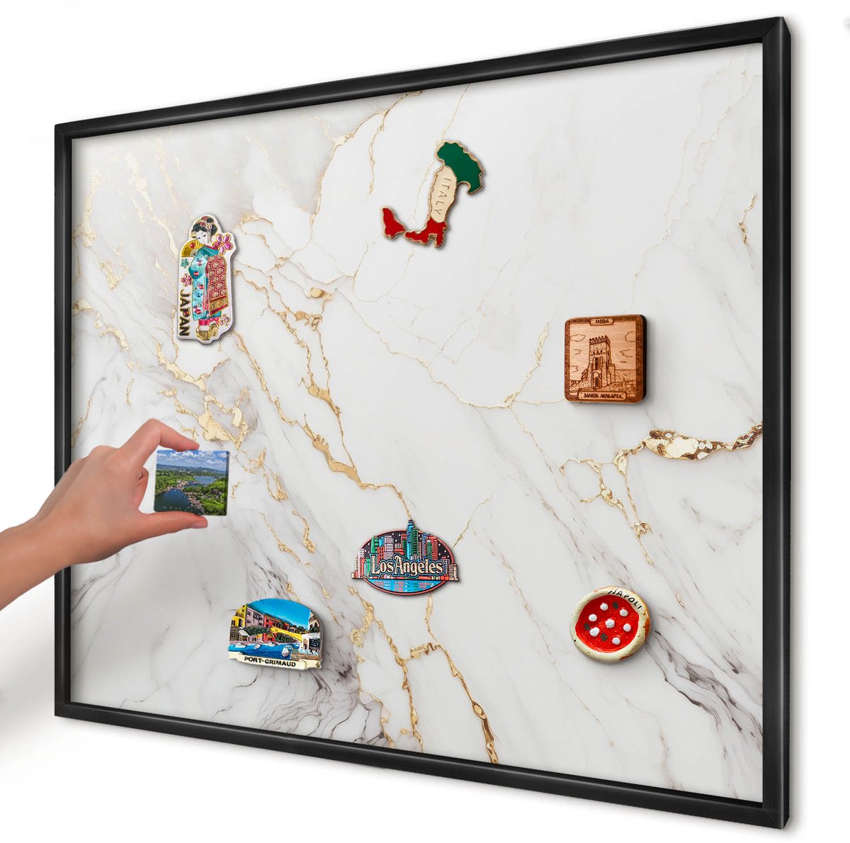 Artprintcave Wit Magneetbord mit Zwart Frame - 80x60 cm - Marmeren Elegantie Magnetische Organizer - Klassiek Magneet Bord mit Frame - Texturen