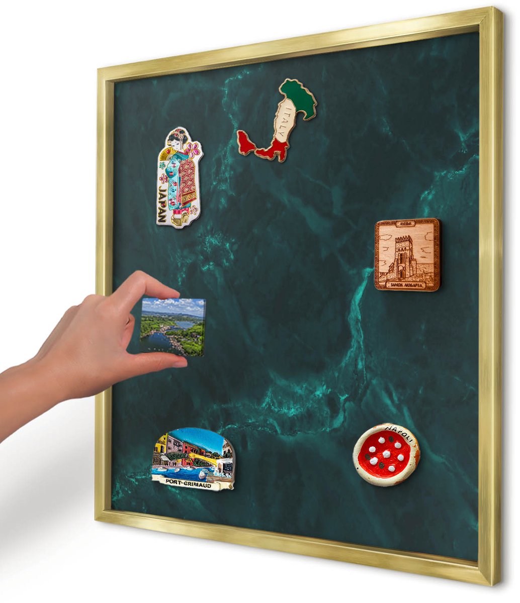 Artprintcave Groente Magneetbord mit Gouden Frame - 50x50 cm - Groene Diepte Magneetbord Voor Keuken - Abstract Memobord Keuken - Texturen