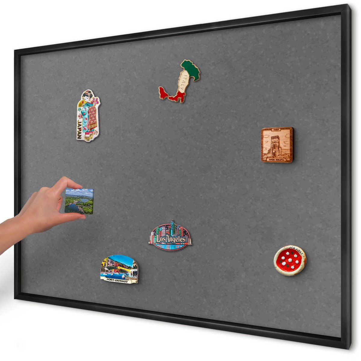 Artprintcave Grijs Magneetbord mit Zwart Frame - 100x70 cm - Grijze Textuur Magneetbord Voor Foto's - Minimalist Wandbord Magnetisch - Texturen