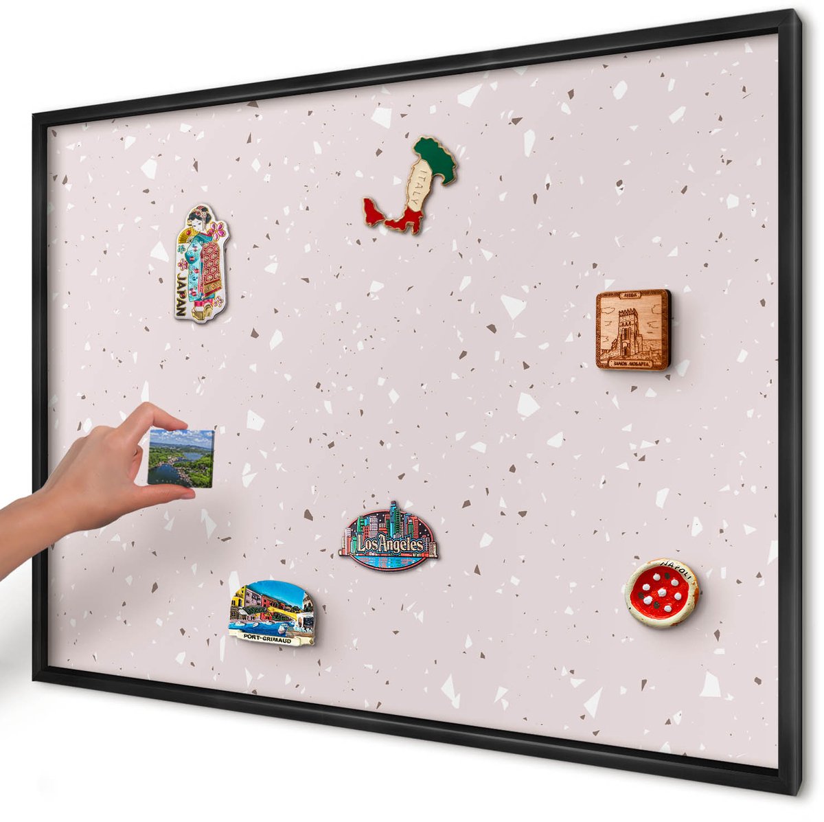 Artprintcave Roze Magneetbord mit Zwart Frame - 100x70 cm - Modern Terrazzo Magneet Bord mit Frame - Modern Magnetische Organizer - Achtergronden En Patronen