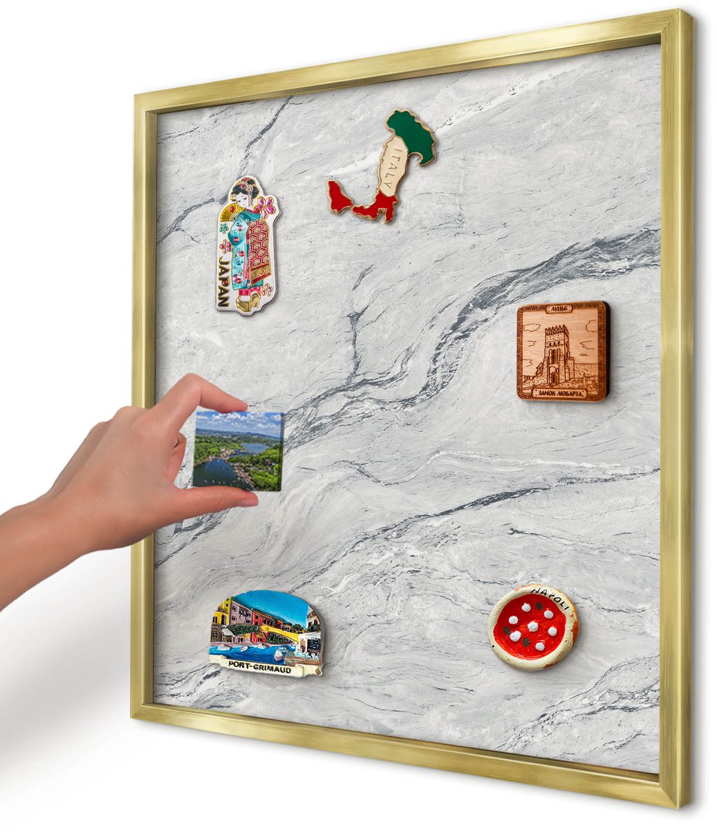 Artprintcave Grijs Magneetbord mit Gouden Frame - 50x50 cm - Grijze Elegantie Bord Voor Magneten - Minimalist Memobord Keuken - Texturen