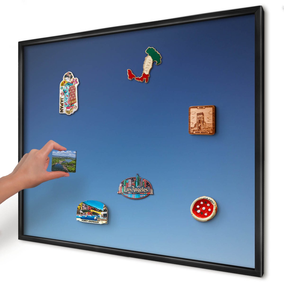 Artprintcave Blauw Magneetbord mit Zwart Frame - 80x60 cm - Blauwe Kleurovergangen Wandbord Magnetisch - Minimalist Magnetisch Bord Voor Magneten - Achtergronden En Patronen