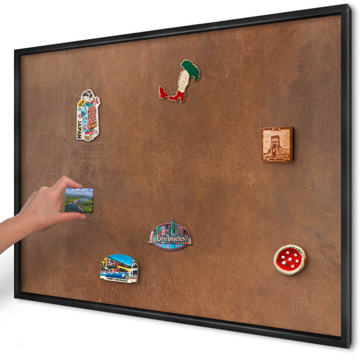 Artprintcave Bruin Magneetbord mit Zwart Frame - 100x70 cm - Bruine Textuur Magneet Bord mit Frame - Minimalist Memobord Keuken - Texturen