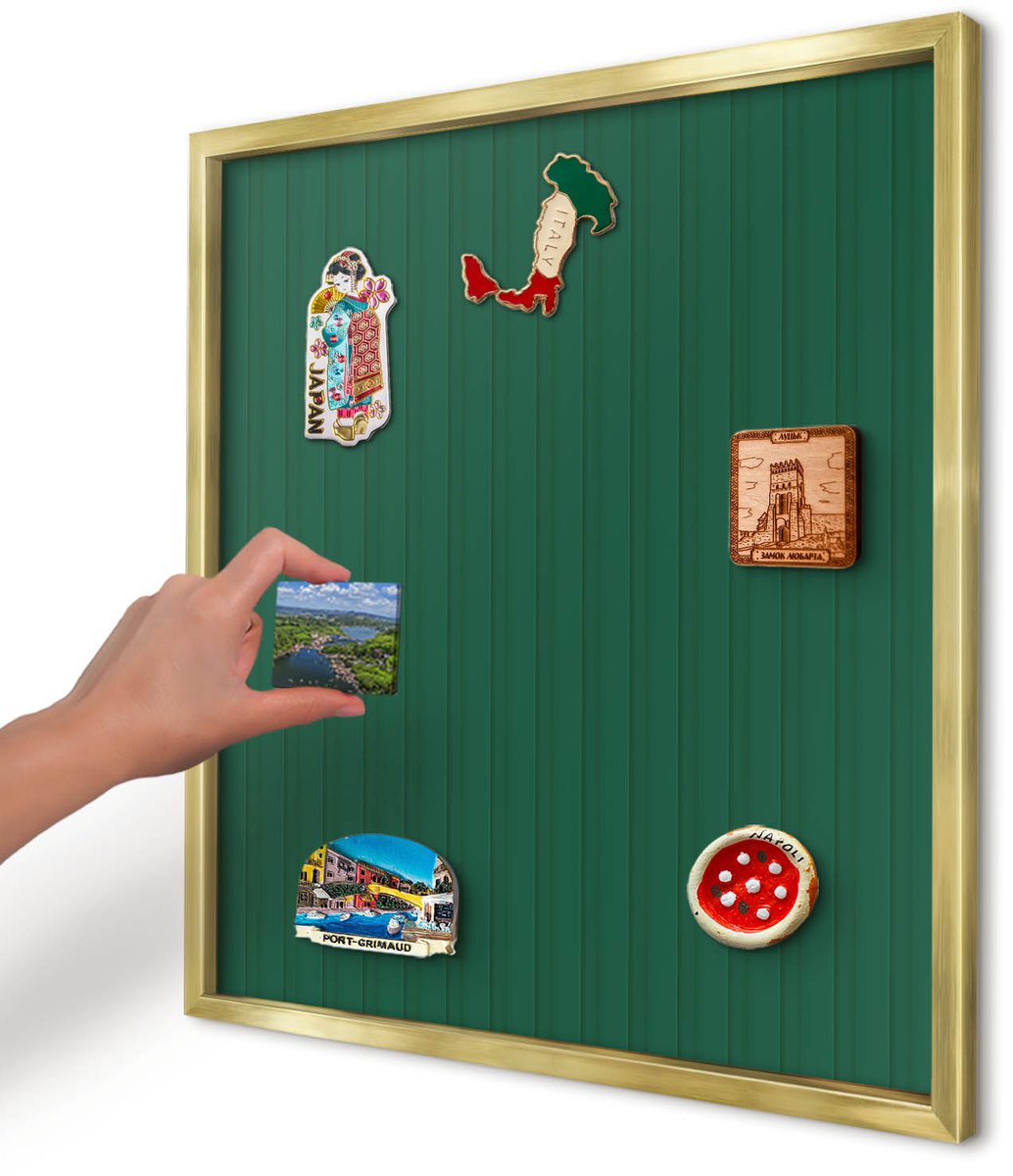 Artprintcave Groente Magneetbord mit Gouden Frame - 50x50 cm - Groene Strepen Magneet Bord mit Frame - Minimalist Wandbord Magnetisch - Achtergronden En Patronen