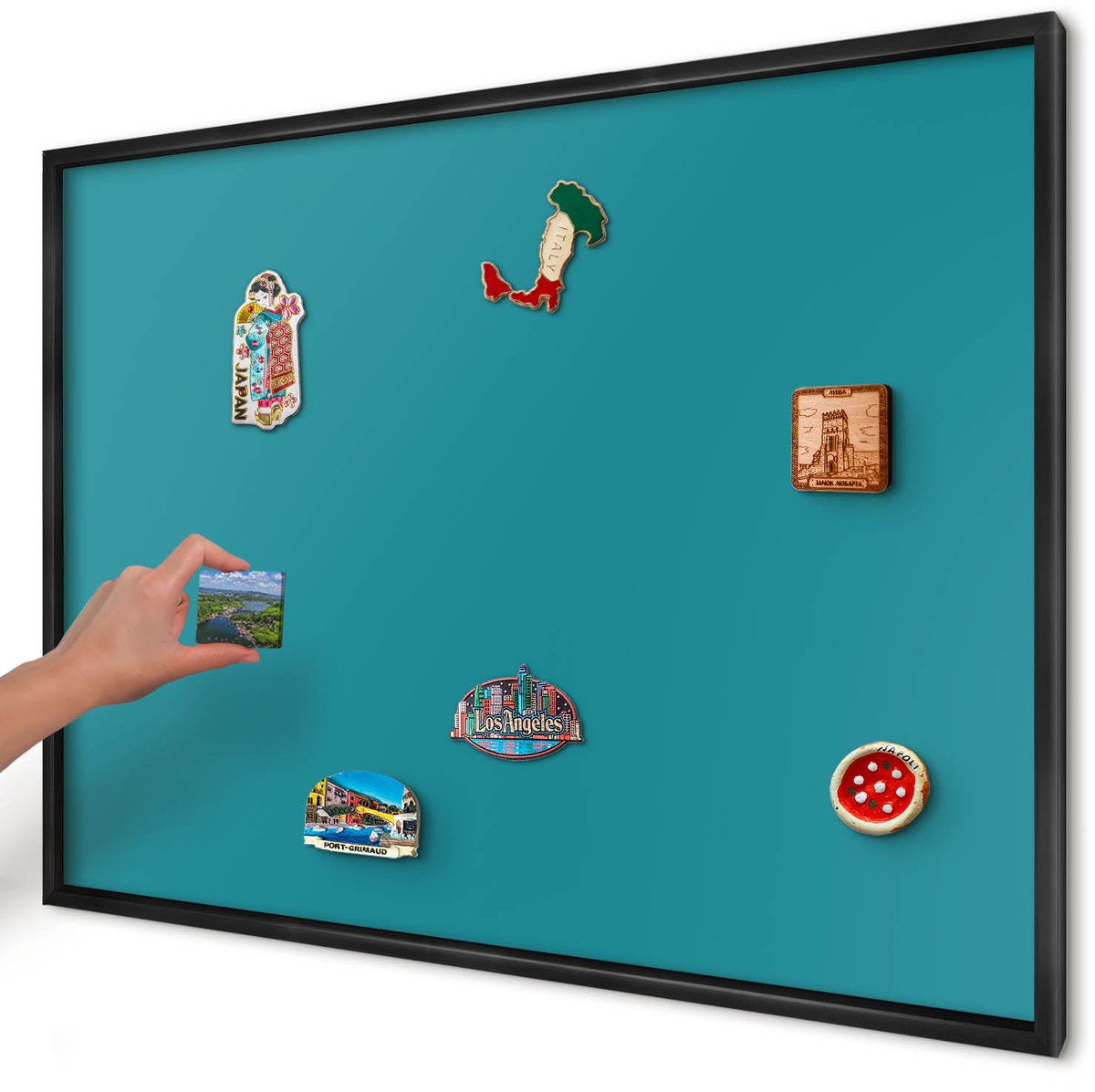 Artprintcave Turkoois Magneetbord mit Zwart Frame - 100x70 cm - Koel Turkoois Magnetisch Bord Voor Magneten - Minimalist Wandbord Magnetisch - Achtergronden En Patronen