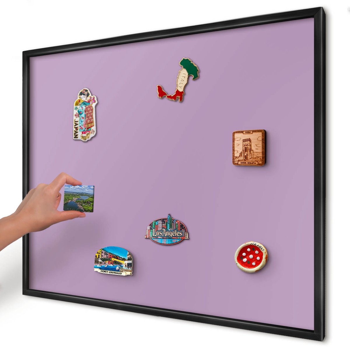 Artprintcave Paars Magneetbord mit Zwart Frame - 80x60 cm - Lichtpaars Magneetbord Voor Foto's - Minimalist Memobord Keuken - Achtergronden En Patronen