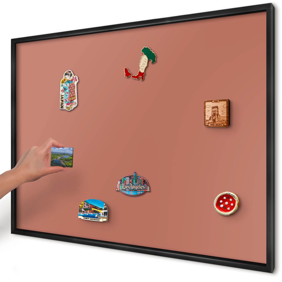 Artprintcave Oranje Magneetbord mit Zwart Frame - 100x70 cm - Baksteenkleur Magnetische Organizer - Minimalist Magneetbord Voor Foto's - Achtergronden En Patronen