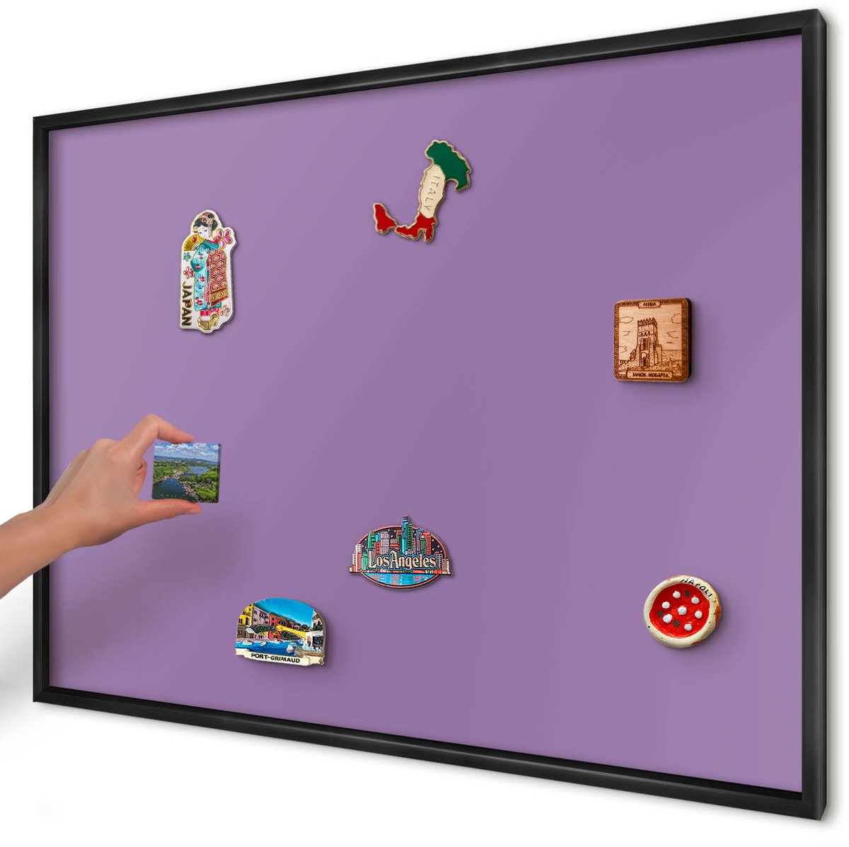 Artprintcave Paars Magneetbord mit Zwart Frame - 100x70 cm - Violet Magnetisch Bord Voor Magneten - Minimalist Memobord Keuken - Achtergronden En Patronen