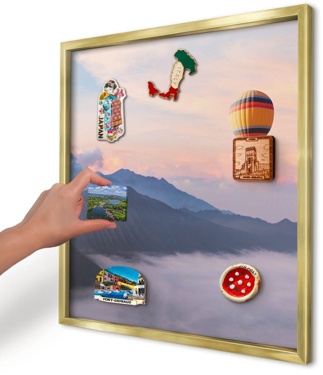 Artprintcave Blauw Magneetbord mit Gouden Frame - 50x50 cm - Hemelreis Memobord Keuken - Fotografisch Magneet Bord mit Frame - Landschappen