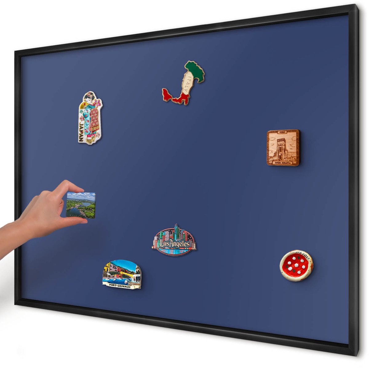Artprintcave Marine Magneetbord mit Zwart Frame - 100x70 cm - Levendig Marineblauw Magnetische Organizer - Minimalist Magneetbord Voor Keuken - Achtergronden En Patronen