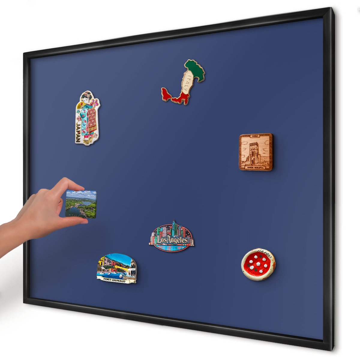 Artprintcave Marine Magneetbord mit Zwart Frame - 80x60 cm - Levendig Marineblauw Bord Voor Magneten - Minimalist Notitiebord - Achtergronden En Patronen